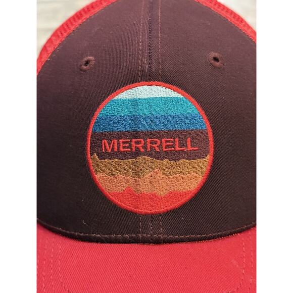 Merrell Mens Red Patch Adjustable SnapBack Trucker Hat Baseball Cap - Picture 3 of 8